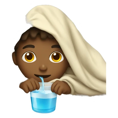 Boy inside a blanket sipping water sticker