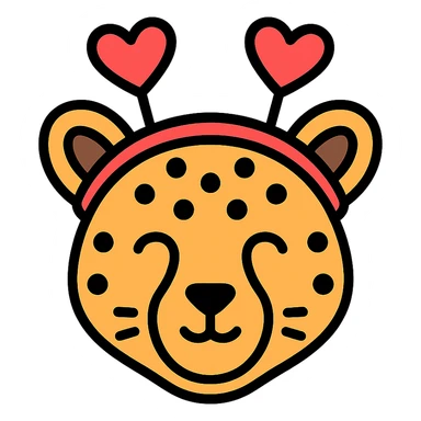 cheetah wearing a heart headband, colored icon sticker