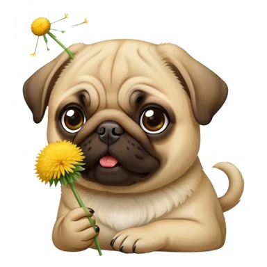 pug eating dandelion sticker