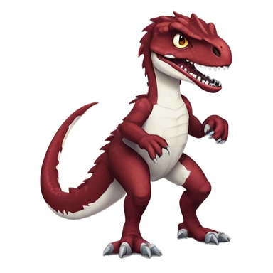 Maroon edgy badass modern handsome velociraptor-dragon-Digimon, full body sticker