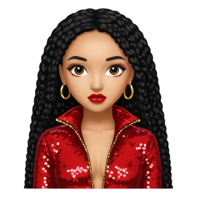 Leigh-Anne Pinnock from Little Mix with long black hair, red sequin outfit sticker