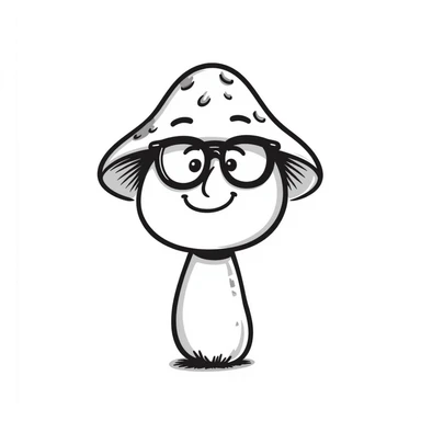 mushroom with glasses and a smile sticker