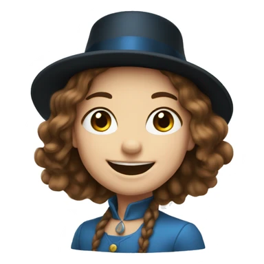 smiling girl-white skin-hair brown-in blue top hat sticker