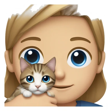 Long Brown hair girl with brown eyes, and blond white man, blue eyes holding tabby cat  sticker
