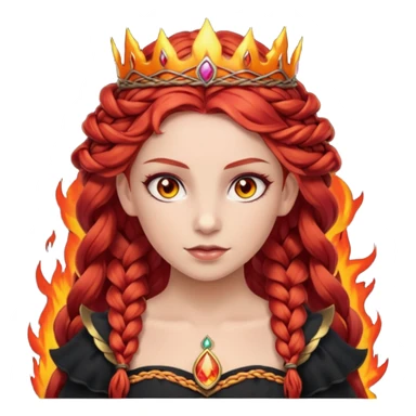 braided hair fire princess with dark crown, red hair sticker