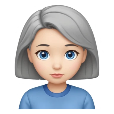 tsum tsum inspired female emoji, blue eyes, grey 1940s bob hair sticker
