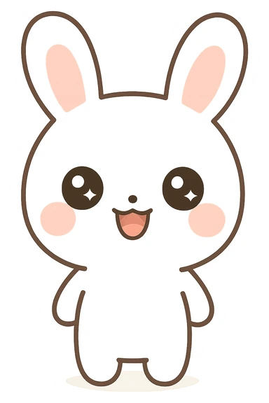 Enhance the bunny by making its fur a pure, bright white color while keeping the kawaii style, pink cheeks, and all other features the same. No background. sticker