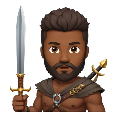 un hombre con barba con cara feroz. con una Daga una lanza y un arco sticker