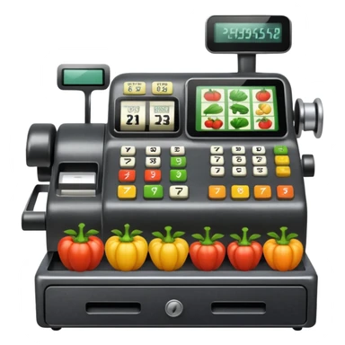 cash registerwith symbols for vegtables from the front sticker