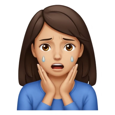 Stressed clenching face and mouth with hands choking the neck brunette female sticker