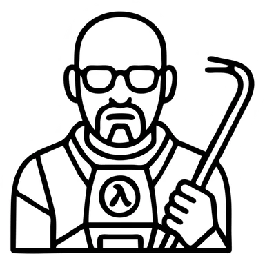 Walter White as Gordon Freeman, outlined icon, glasses, HEV suit, crowbar sticker