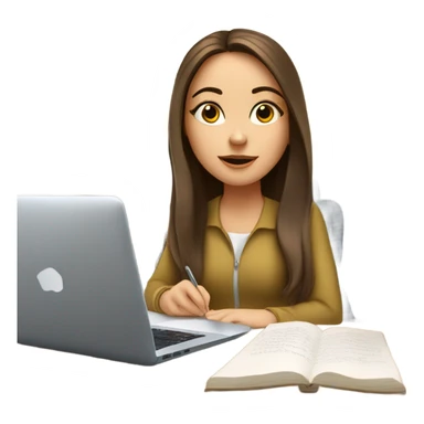 white girl with long brunette hair studying  sticker