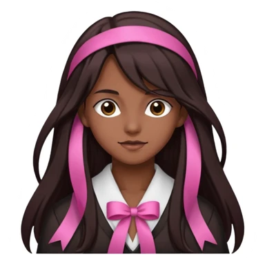 arikan, dark long hair whit pink ribbons. brown skin sticker