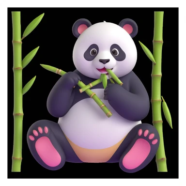 panda eating bamboo in forrest background, close up pose sticker