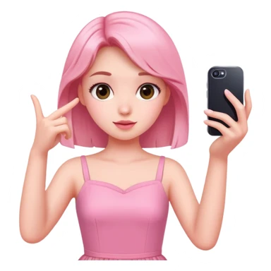 girl wearing a cute pink dress taking a selfie sticker