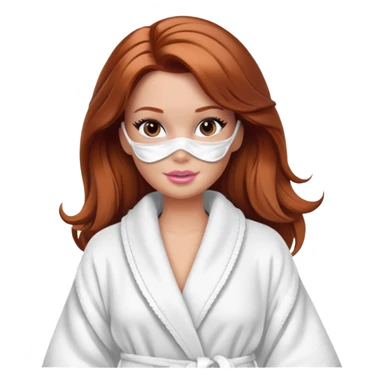 A Barbie face with shoulder-length reddish-brown hair, makeup, a smeared face mask, and a bathrobe. sticker