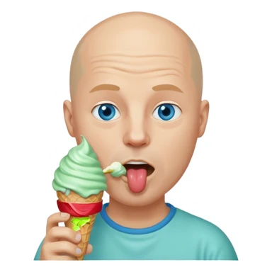 Bald man with blue eyes putting a mint ice cream cone in his mouth sticker