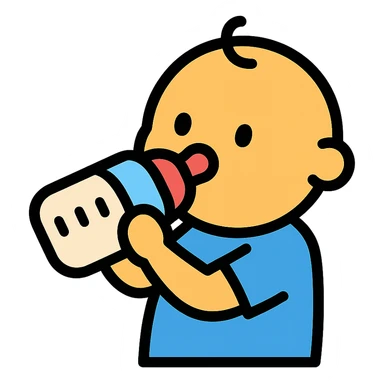 baby drinking from a bottle icon with color and black outlines sticker