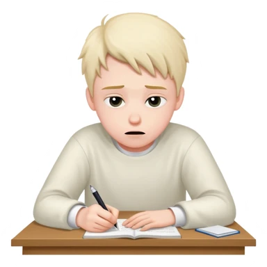 Student frantically writing "Dear God" at the top of an essay paper sticker