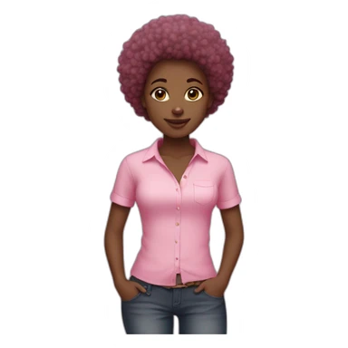 African girl, super short afro, brown eyes,pink shirt sticker