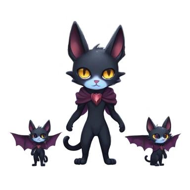   cool edgy beautiful anime-style ethereal dark-punk-themed animal vampiric cat-hybrid Fakemon with fangs and bat-wing-ears with a cape full body sticker