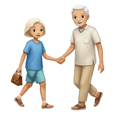 a child helping an elderly person walk, kind and friendly sticker