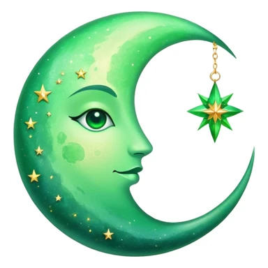 astrology moon in magical style, green sticker