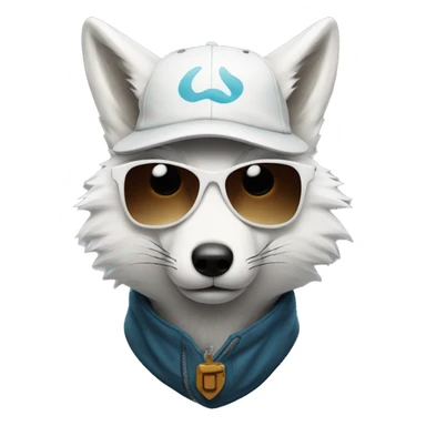 white fox with a mustache and a goatee wearing sunglasses and a cap sticker