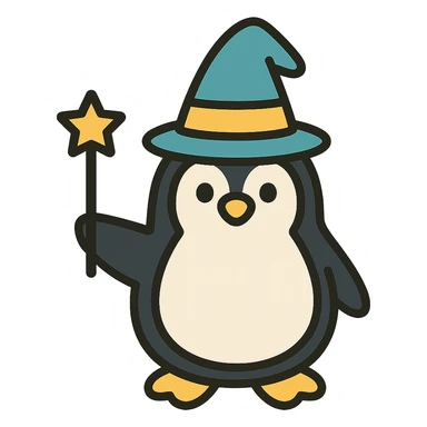 color outline icon of a penguin wizard sticker