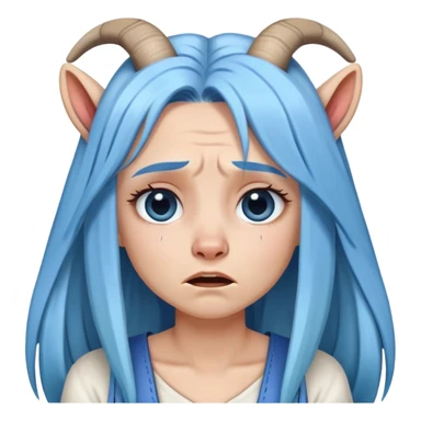 White female-crying-gorgeous face-long straight blue hair-dressed as a goat sticker