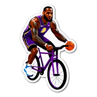 lebron james riding a bike on a egg plant sticker