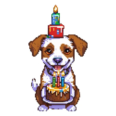 happy dog with birthday cake sticker