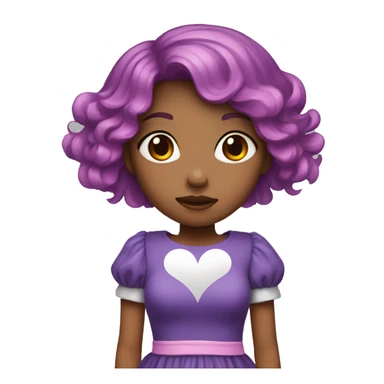girl with split black and pink hair, crying, purple dress with white heart on the center. sticker