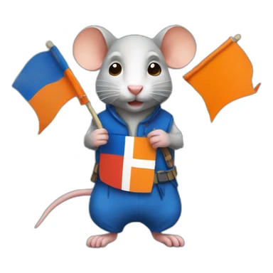 rat holding dutch flags and wearing orange sticker