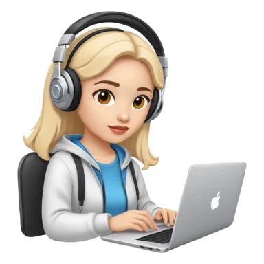 girl video editor with headphones, working on a laptop sticker