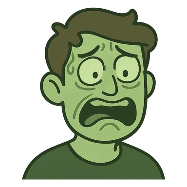 flat toon style face, exaggerated disgust and fear, greenish tint, after witnessing cannibalism sticker