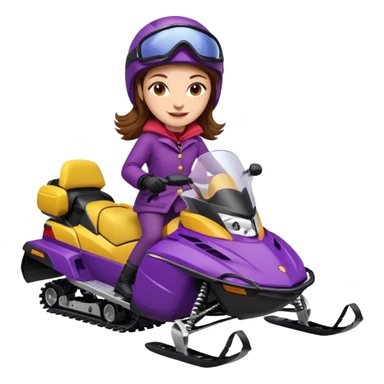Brown hair Woman wearing red coat  on purple and yellow snowmobile sticker