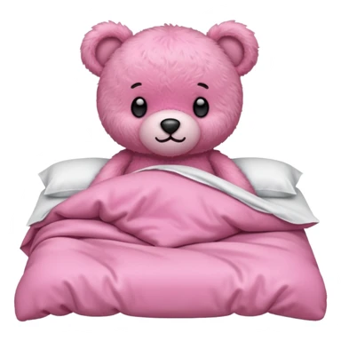 Fuzzy Pink teddy bear tucked in bed  sticker