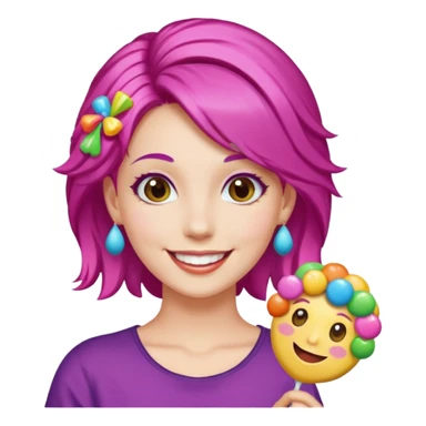 colorful hair woman with candy accessories, not holding a candy sticker