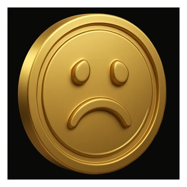 Make this 3D golden dollar coin look sad by adding a sad face to the coin, keeping the same 3D style and gold color. sticker