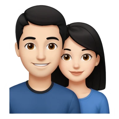 White girl with black hair, and brown boy with black hair, cheek to cheek smiles sticker