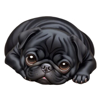 Cinematic Meme-Worthy Chubby Sleeping Black Pug Portrait Emoji, Head resting peacefully with a contented smile, showcasing a delightfully chubby build and a luxuriously soft black coat, eyes shut in a serene nap, Simplified yet hilariously adorable features, highly detailed, glowing with a soft, drowsy light, high shine, relaxed and utterly lovable, stylized with an air of playful laziness, bright and heartwarming, soft glowing outline, capturing the essence of a comically sleepy companion, so meme-worthy it feels like it could instantly become the next viral sensation of adorable slumber! sticker