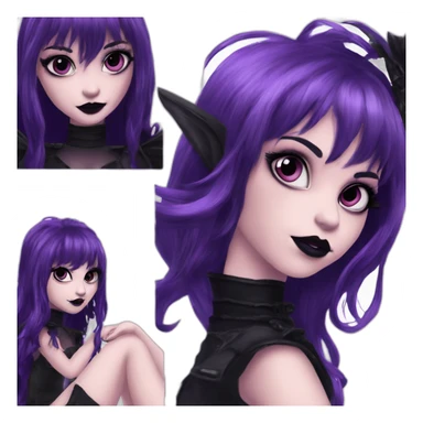 Elissabat-with-bangs-long-hair-dark-plumpurple-and-black-vampire-goth-makeup-pinkeyes-romanticgothcloses- sticker