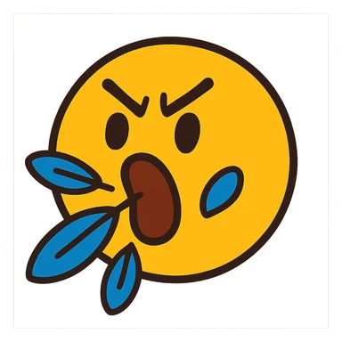 vibrant toon style classic yellow round face emoji spitting feathers sticker