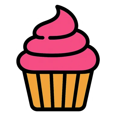 cupcake with pink icing, simple flat icon style sticker