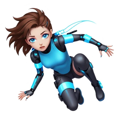 Neon cyberpunk style 
girl with brown hair and blue eyes 
falls sticker