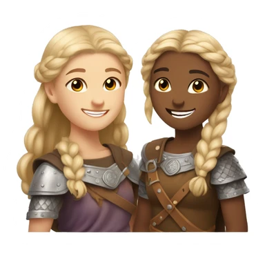 young caucasian viking girls helping each other smiling sticker