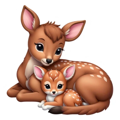 Cute baby deer and kitten curled up together  sticker