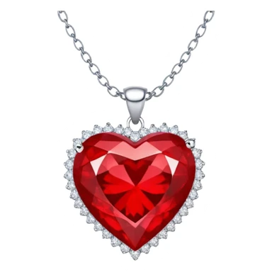 heart ruby pendant with silver chain and white stones sticker