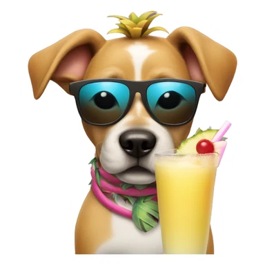 dog with sunglasses holding a pina colada with a 50 sign sticker